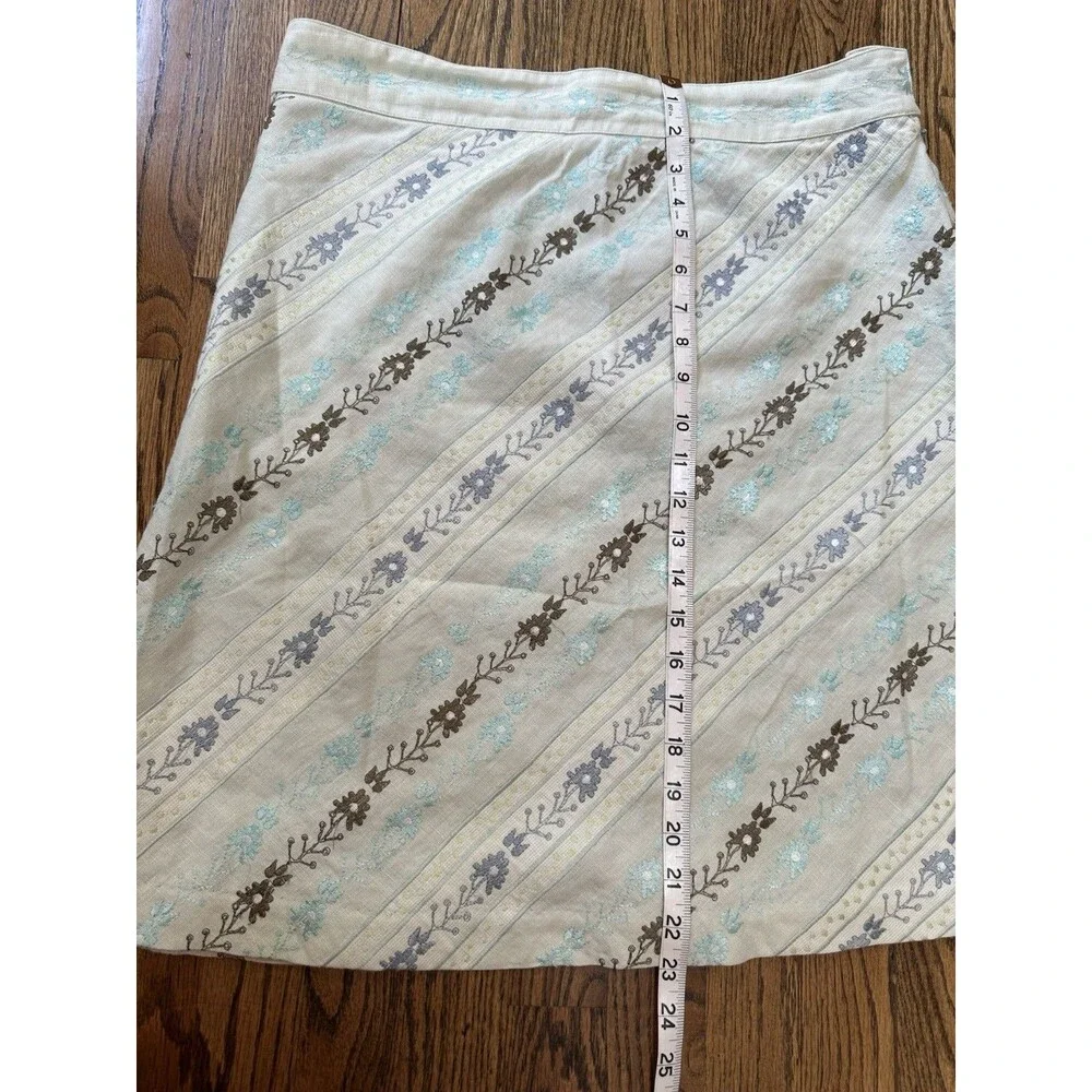 Sigrid Olsen 100% Linen‎ Beige Embroidered Skirt Women’s 12 Lined Boho Fairy EUC